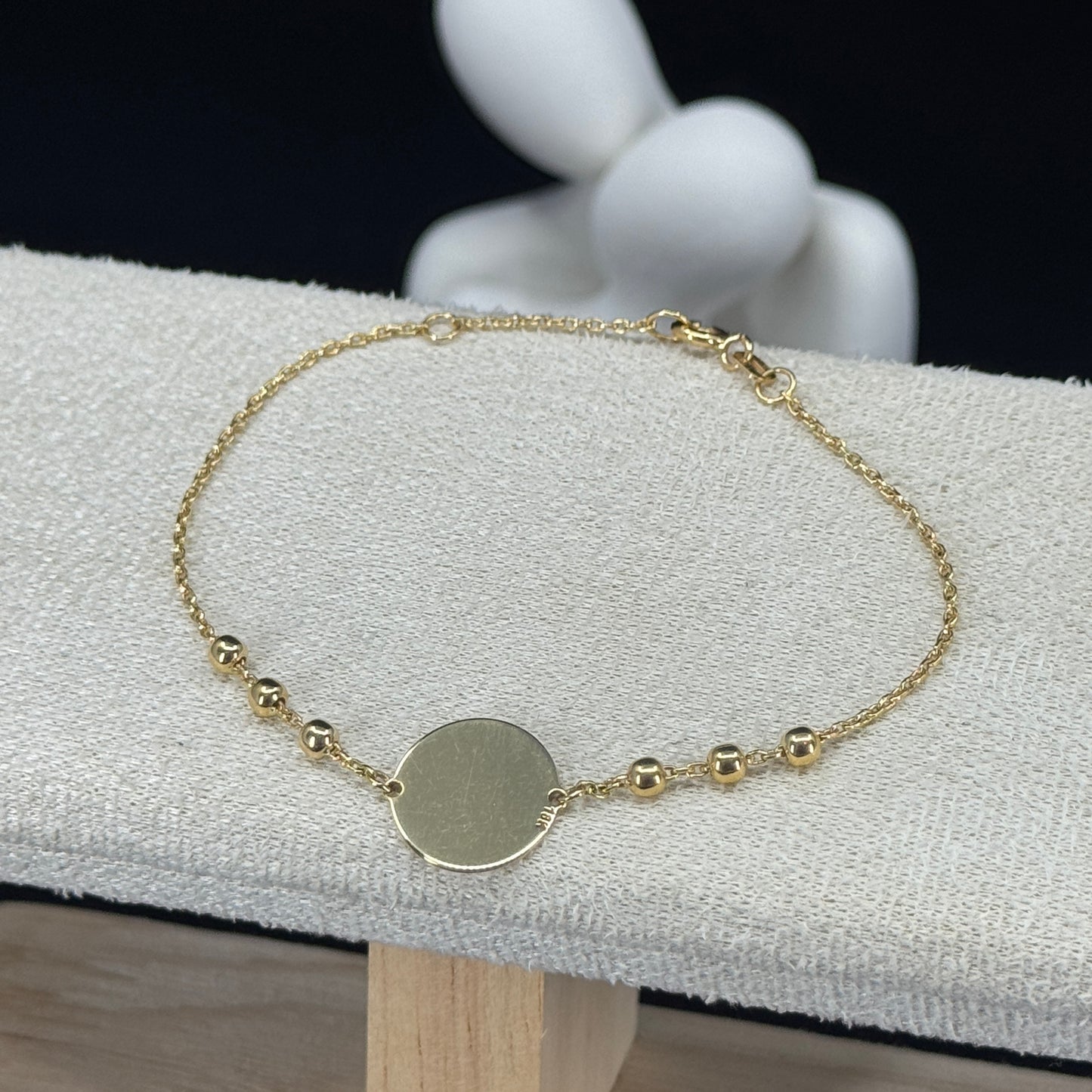 Pulsera Placa Personalizable Esferas 3mm – Oro 18K