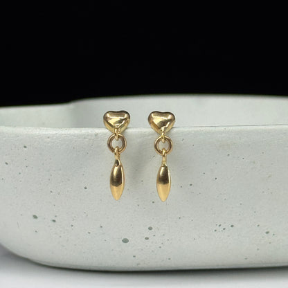 Aretes Corazón Brillo Colgante en Oro 18K