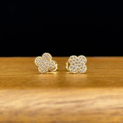 Aretes Trébol Brillante en Oro 18K