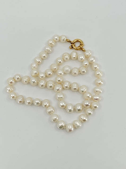 Collar Perla del Río y Broche Timón en Oro 18k 50cm