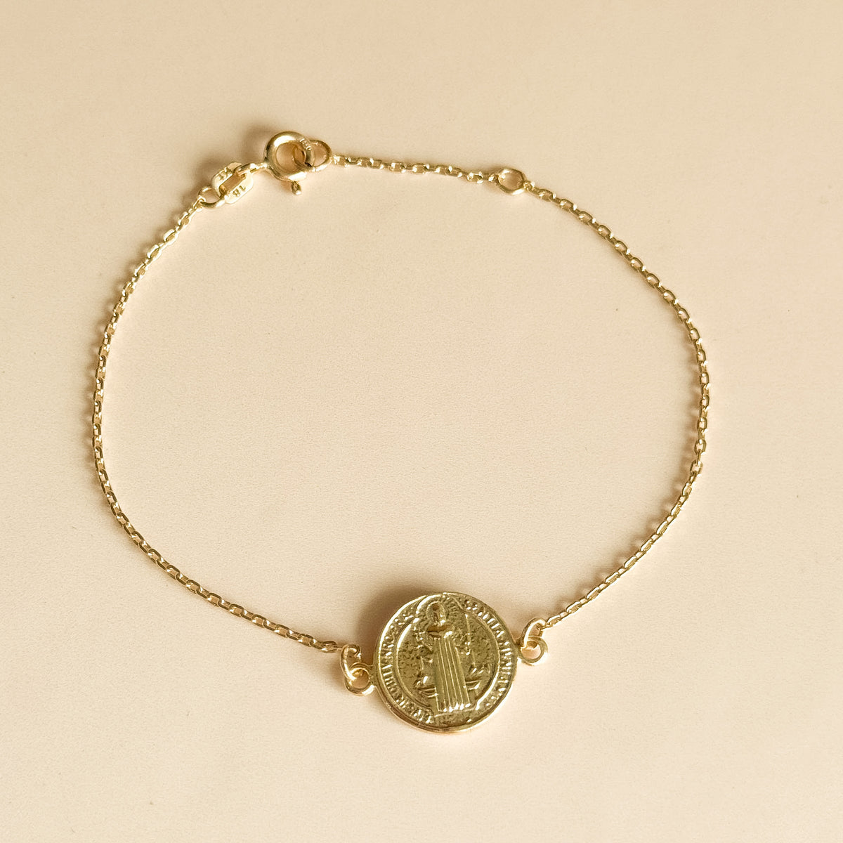 Pulsera Medalla San Benito 13 mm en Oro 18k