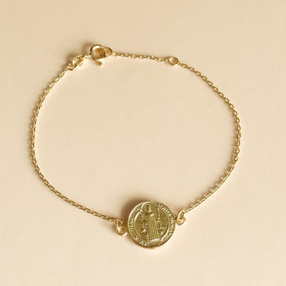 Pulsera Medalla San Benito 13 mm en Oro 18k