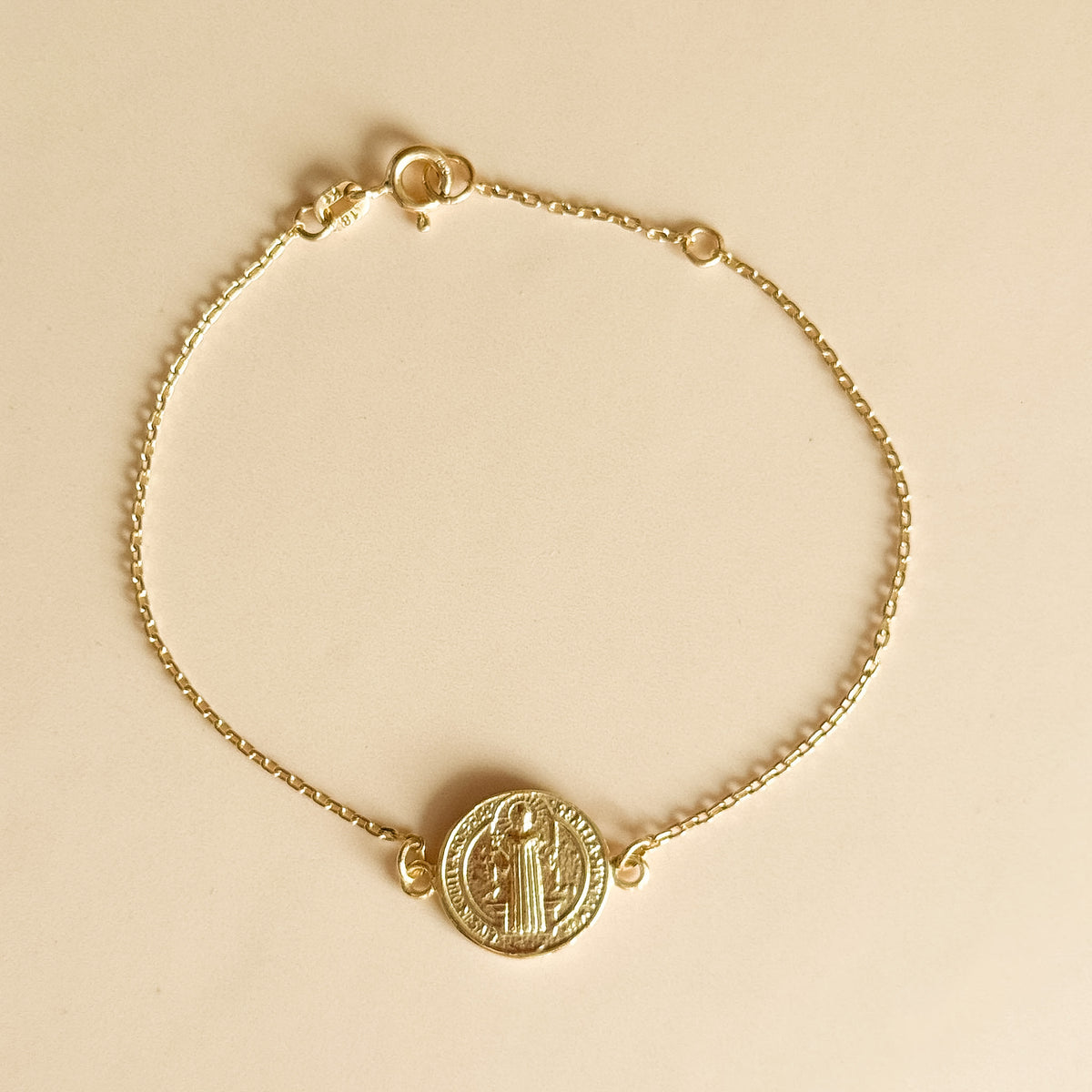 Pulsera Medalla San Benito 13 mm en Oro 18k