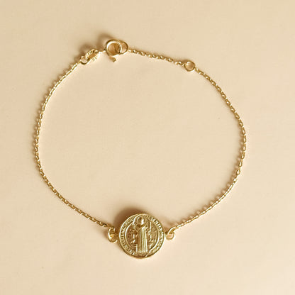 Pulsera Medalla San Benito 13 mm en Oro 18k