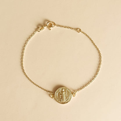 Pulsera Medalla San Benito 13 mm en Oro 18k