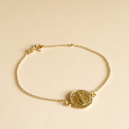 Pulsera Medalla San Benito 13 mm en Oro 18k