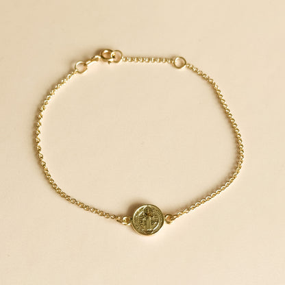 Pulsera Medalla San Benito 10mm en Oro 18k