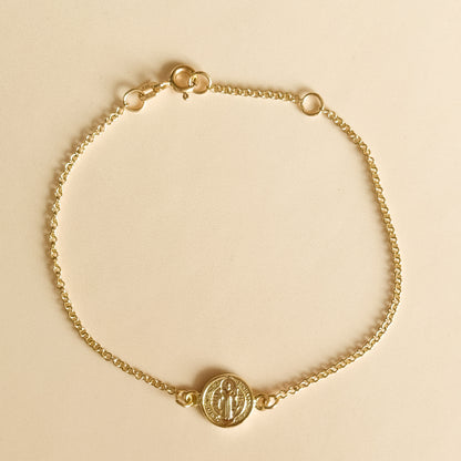 Pulsera Medalla San Benito 10mm en Oro 18k