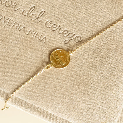 Pulsera Medalla San Benito 13 mm en Oro 18k