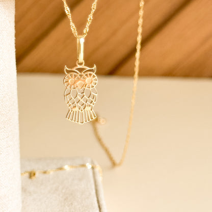 Dije Búho Calado en Oro 18k