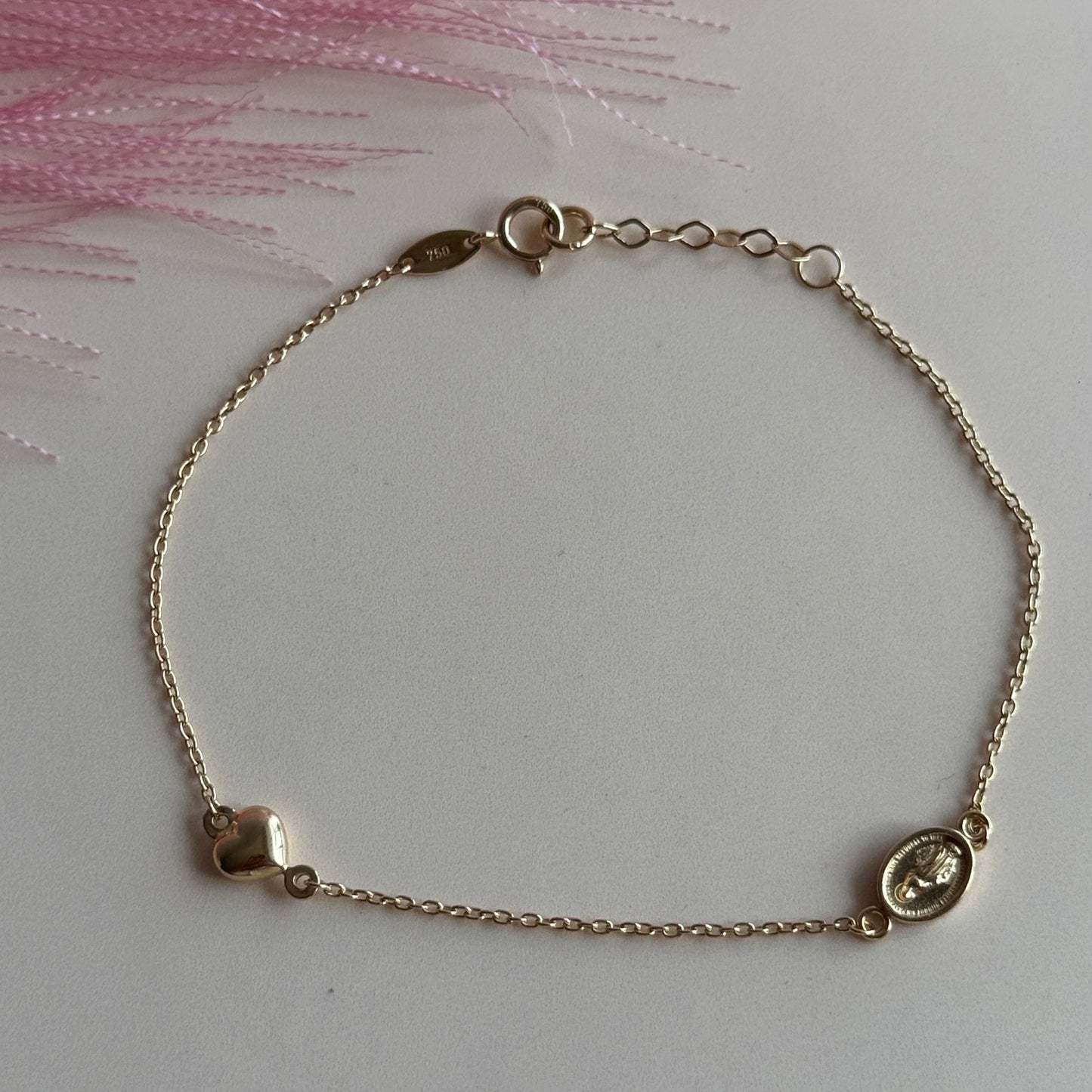 Pulsera Medalla & Corazón Oro 18K