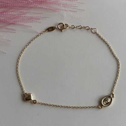 Pulsera Medalla & Corazón Oro 18K
