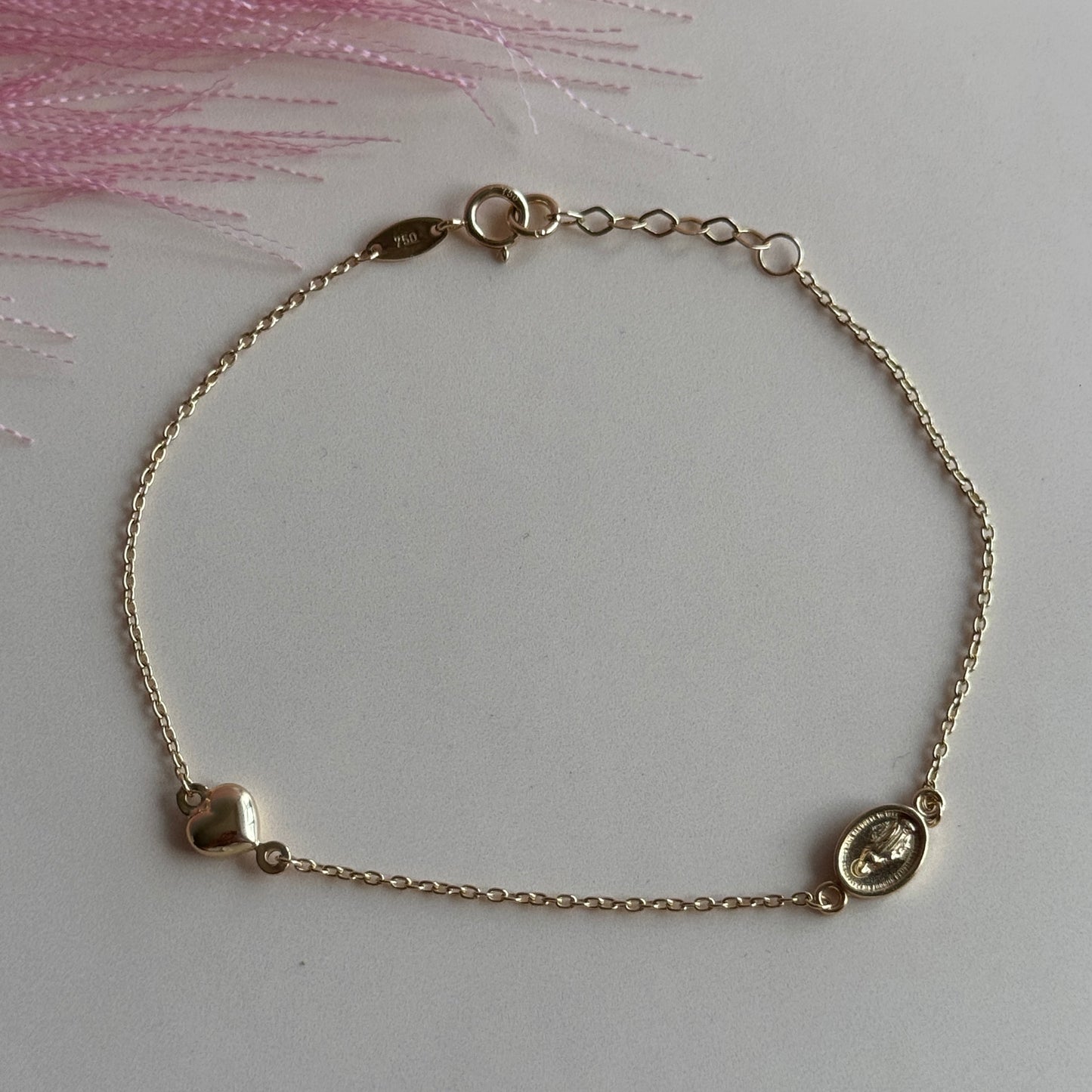 Pulsera Medalla & Corazón Oro 18K