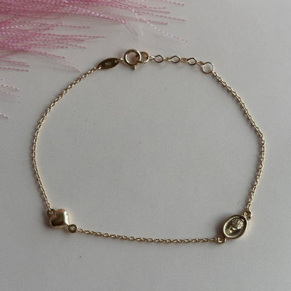 Pulsera Medalla & Corazón Oro 18K
