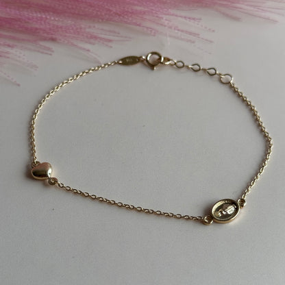 Pulsera Medalla & Corazón Oro 18K
