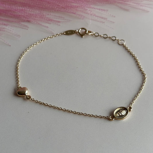 Pulsera Medalla & Corazón Oro 18K