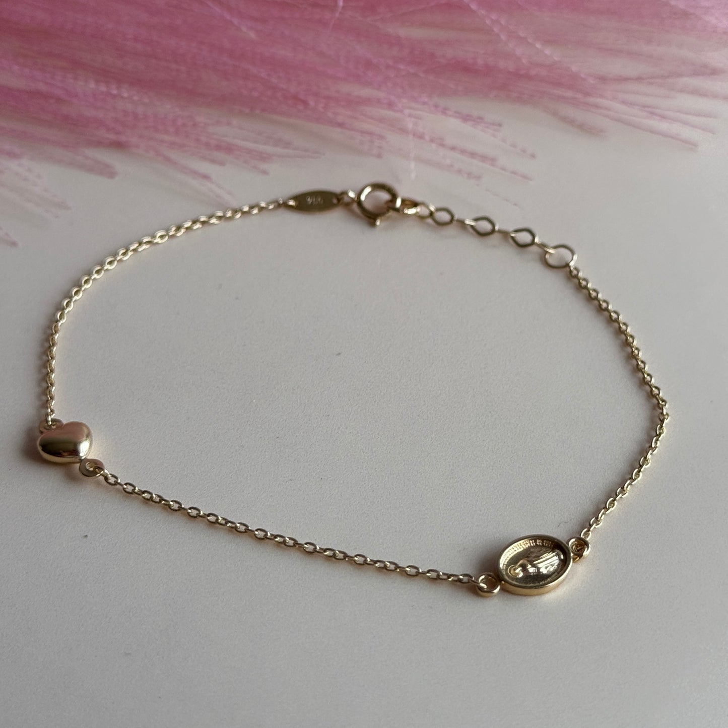 Pulsera Medalla & Corazón Oro 18K