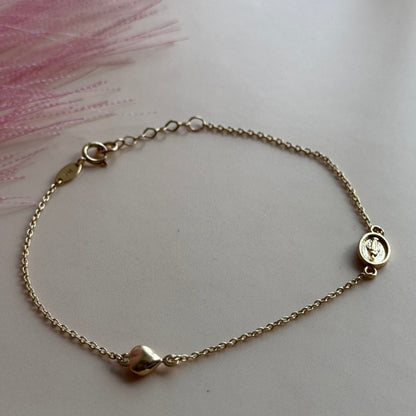 Pulsera Medalla & Corazón Oro 18K