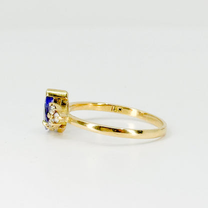 Anillo de Oro 18K con Tanzanita en Gota y Diamantes – Talla 9
