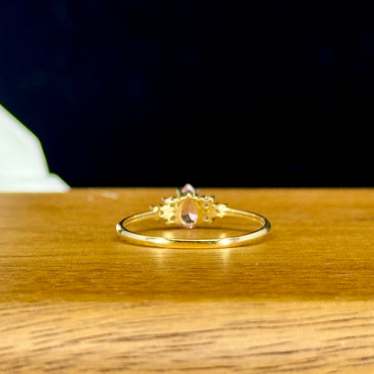 Anillo Pink Lumière – Cristal Rosa y Brillantes en Oro 18K | Talla 8.5