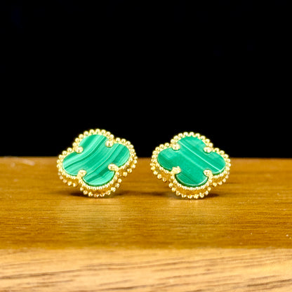 Aretes Clover Malachite – Malaquita Natural en Oro 18k
