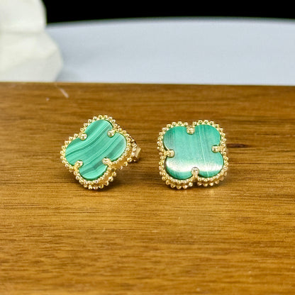Aretes Clover Malachite – Malaquita Natural en Oro 18k