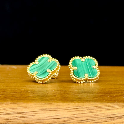 Aretes Clover Malachite – Malaquita Natural en Oro 18k