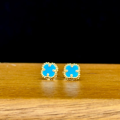 Aretes Clover Turquoise – Piedra Turquesa en Oro 18K