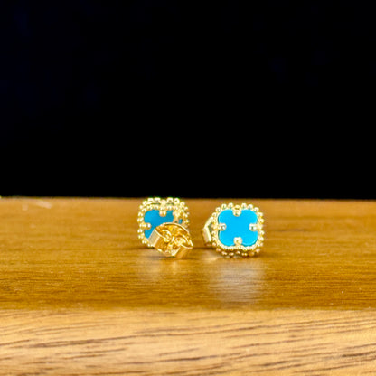 Aretes Clover Turquoise – Piedra Turquesa en Oro 18K