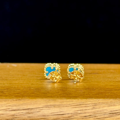 Aretes Clover Turquoise – Piedra Turquesa en Oro 18K