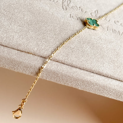 Pulsera Trébol Verde de Oro 18K Ajustable