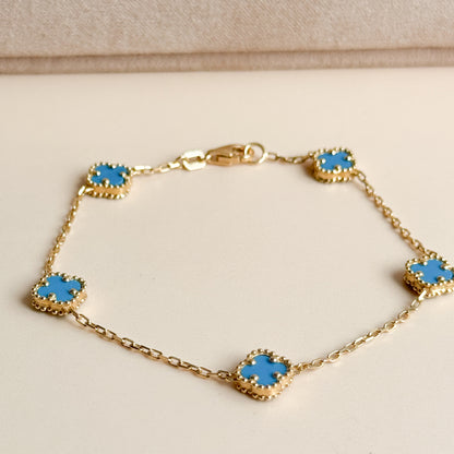 Pulsera Cinco Tréboles Celestes de Oro 18K