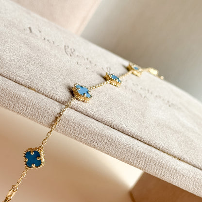 Pulsera Cinco Tréboles Celestes de Oro 18K