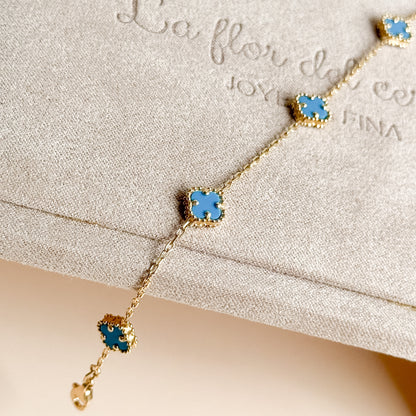 Pulsera Cinco Tréboles Celestes de Oro 18K