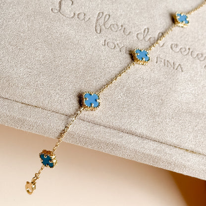 Pulsera Cinco Tréboles Celestes de Oro 18K