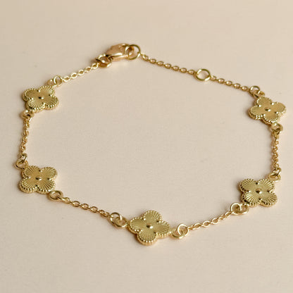 Pulsera Cinco Tréboles Texturizados de Oro 18K