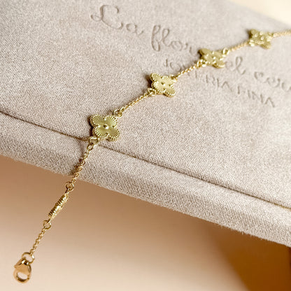 Pulsera Cinco Tréboles Texturizados de Oro 18K