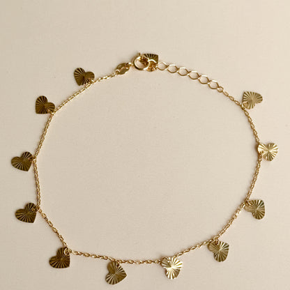Pulsera Corazones Colgantes de Oro 18K