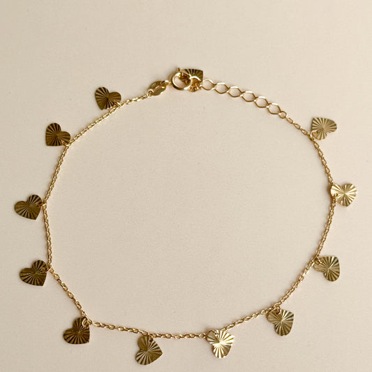 Pulsera Corazones Colgantes de Oro 18K