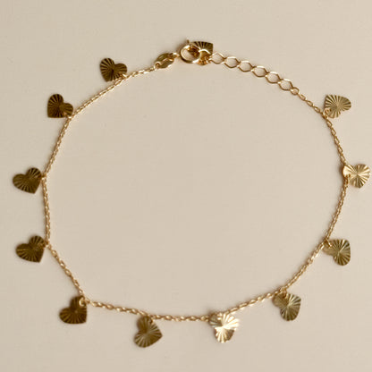 Pulsera Corazones Colgantes de Oro 18K