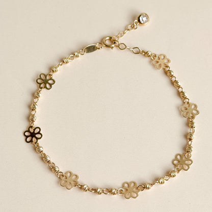 Pulsera Flores Caladas de Oro 18K