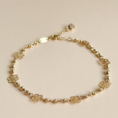 Pulsera Flores Caladas de Oro 18K