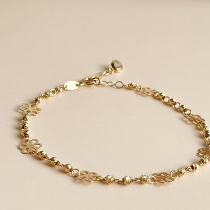 Pulsera Flores Caladas de Oro 18K