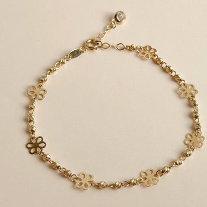 Pulsera Flores Caladas de Oro 18K