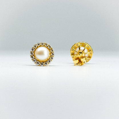 Aretes perla circular con cristales