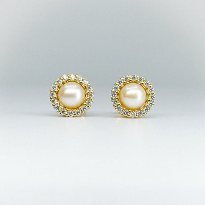 Aretes perla circular con cristales