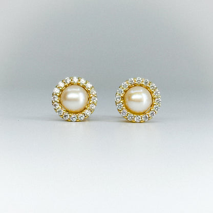 Aretes perla circular con cristales