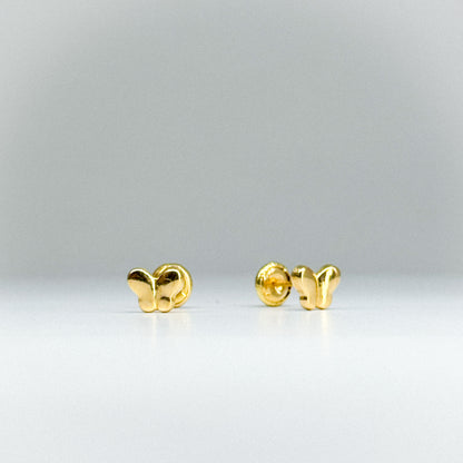 Aretes Topito Mariposa en oro 18k