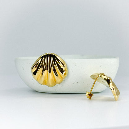 Aretes concha de oro 18k