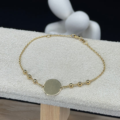 Pulsera Placa Personalizable Esferas 3mm – Oro 18K